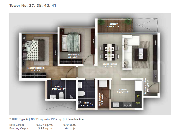 City Group Amanora Adreno Towers Floor Plan Super Area 957 018349 Sq Ft Apartment