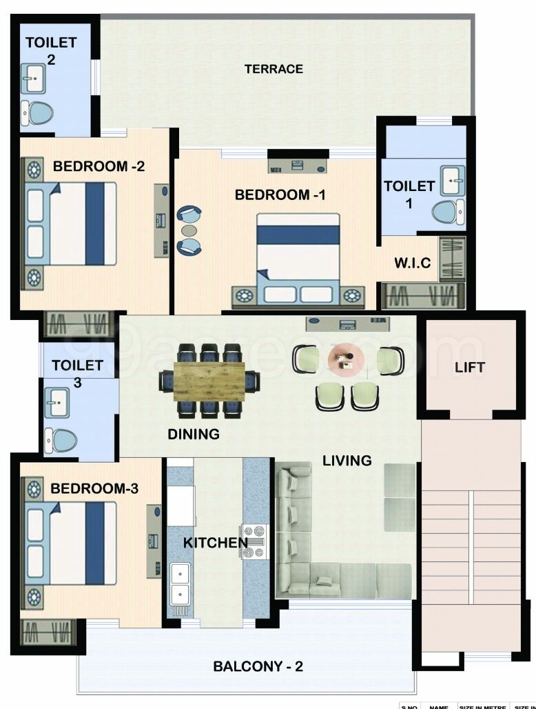 3 bhk flat layout