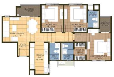 3 BHK / Bedroom Apartment / Flat for rent in Brigade Orchards Goldspire ...