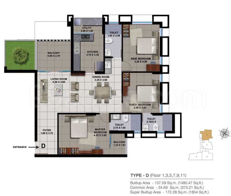Builtech Kerala Sanctum Floor Plan Super Area 1854 Sq Ft Apartment
