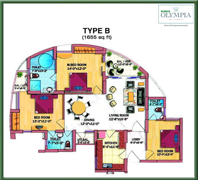 Eldeco Builders Olympia Floor Plan Sector 93 3br 3t 2 Super Area 1655 Sq Ft Apartment