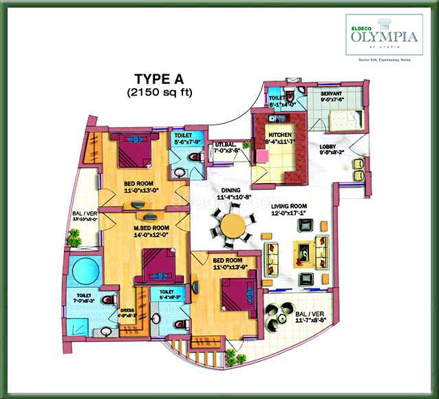 Eldeco Builders Olympia Floor Plan Sector 93 3bhk 4t Servant Room 3 Super Area 2150 Sq Ft Apartment