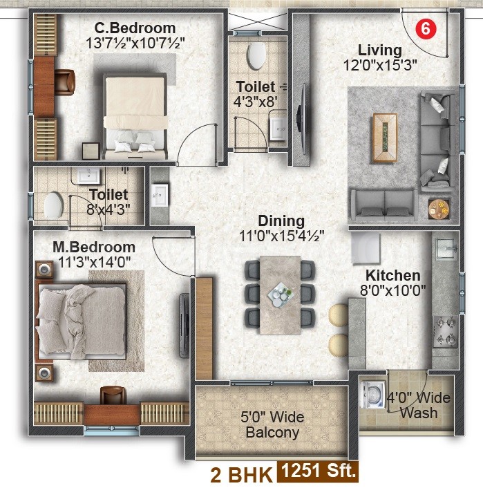 938 sq ft 2 BHK Floor Plan Image - Brownstone Foundations Agate Available  for sale 