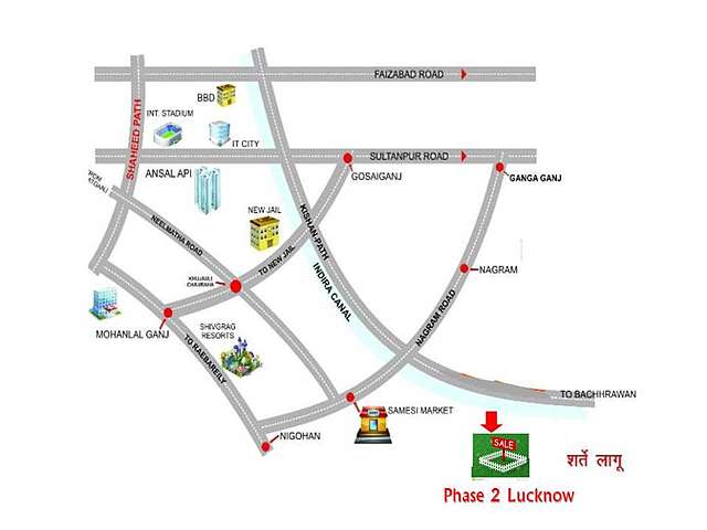 Kisan Path Lucknow Road Map Hitech Group Hitech Farms Map - Kisan Path, Lucknow Location Map