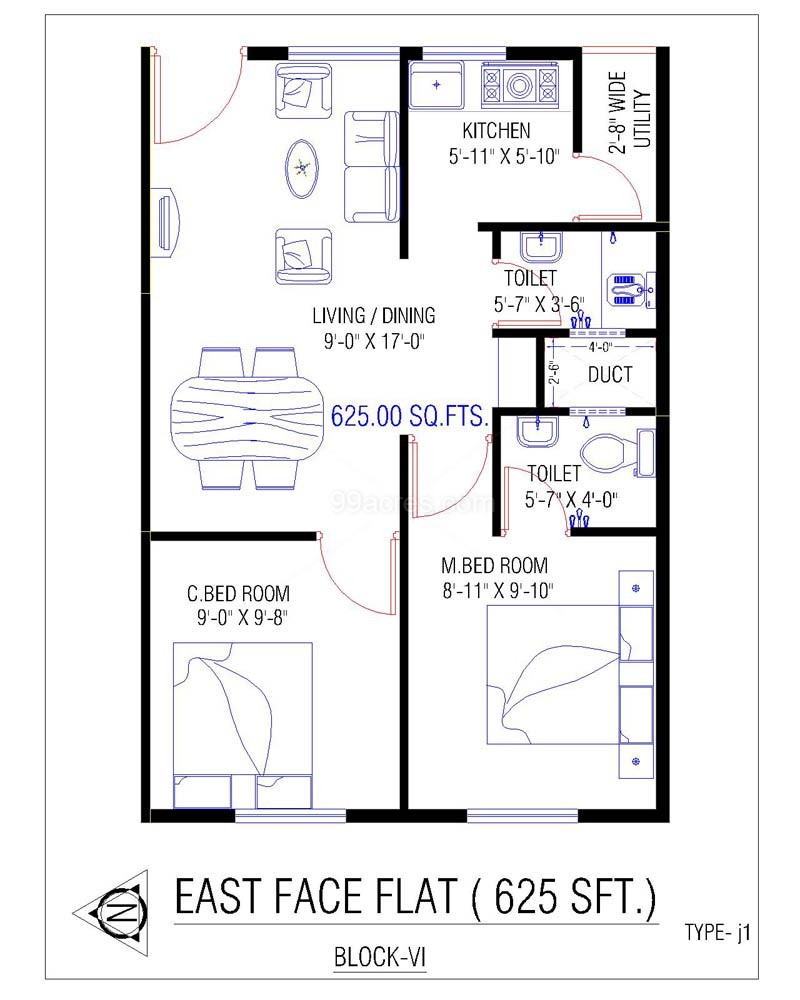  House Plan For 600 Sqft North Facing 