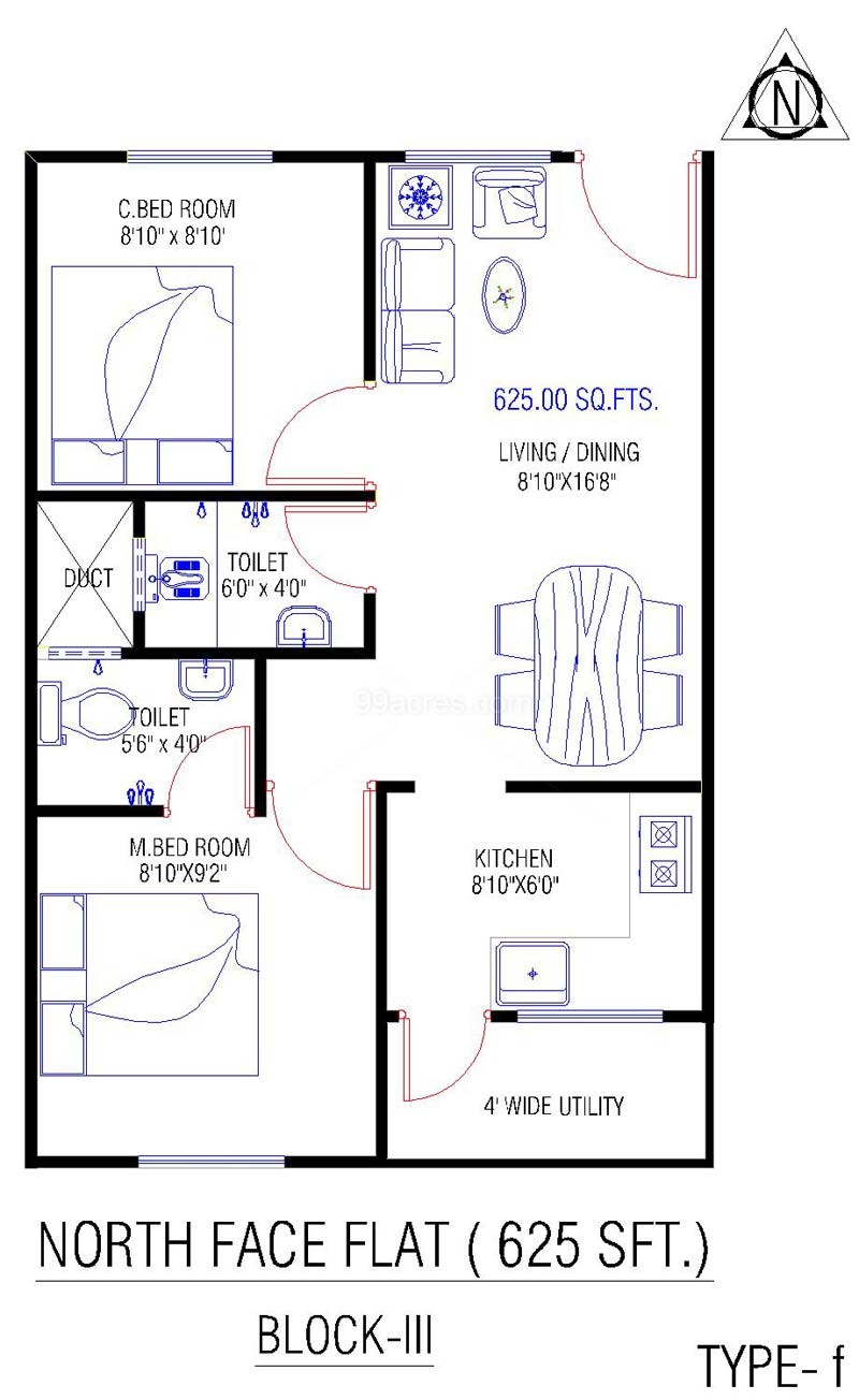  House  Plan  For 600  Sqft North  Facing 