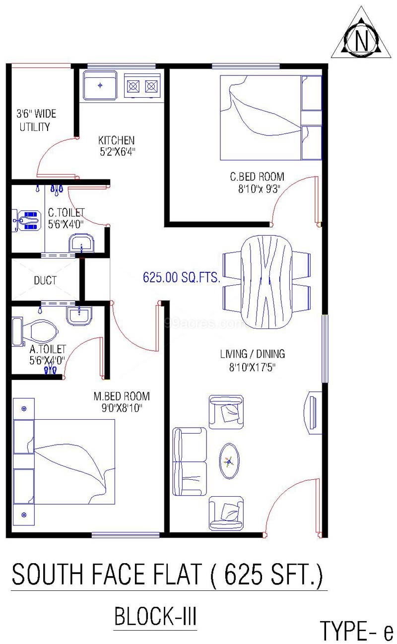  House Plan For 600 Sqft North Facing 