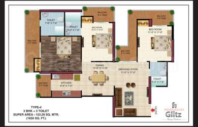 3 BHK / Bedroom Apartment / Flat for rent in Metro Suites Glitz Sector ...