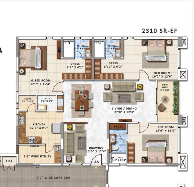 My Home Constructions Abhra Floor Plan My Home Abhra 3bhk 1 Super Area 2310 Sq Ft