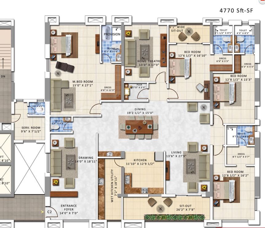 My Home Constructions Abhra Floor Plan 4bhk 7 Super Area 4770 Sq Ft Apartment