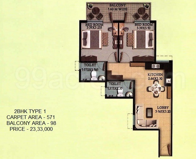 2 BHK Flat in OSB The Venetian Affordable Housing floor plan 571 sq.ft. (53.05 sq.m.)