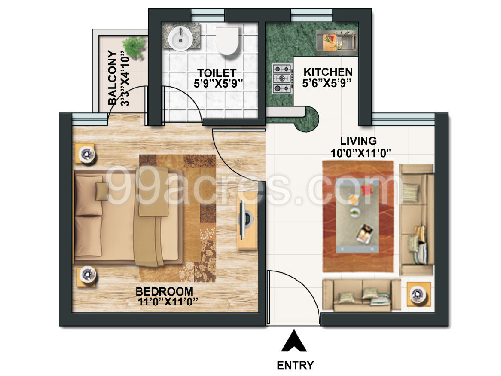 Paras Group Builders Tierea Floor Plan Sector Super Area 450 Sq Ft Studio Apartment