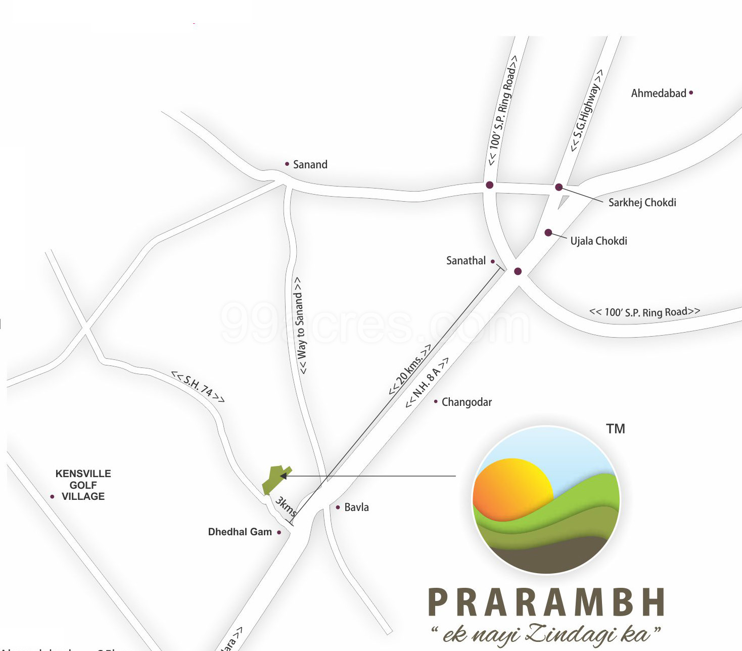 Ahmedabad To Bavla Road Map Prarambh Retirement Township Map - Bavla, Ahmedabad South Location Map