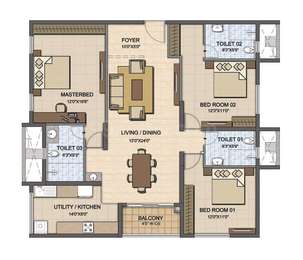 3 BHK / Bedroom Apartment / Flat for rent in Prestige High Fields ...