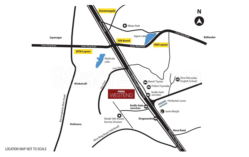 Bangalore To Hosur Route Map Puravankara Purva Westend Map - Hosur Road, Bangalore South Location Map