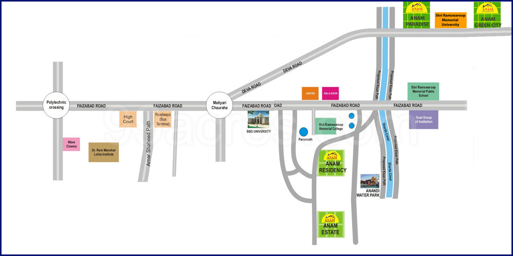 Lucknow To Faizabad Road Map Anam Life Infra Heights Anam Estate Map - Faizabad Road, Lucknow Location  Map