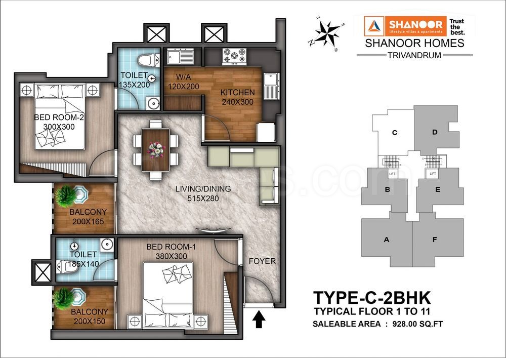 938 sq ft 2 BHK Floor Plan Image - Cancun Groups Skylark Available for sale  Rs in 39.40 lacs 
