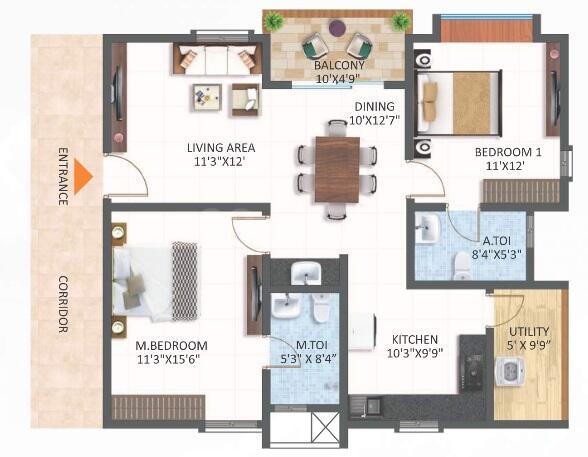 938 sq ft 2 BHK Floor Plan Image - Shree Tirupati Glacia Available for sale  