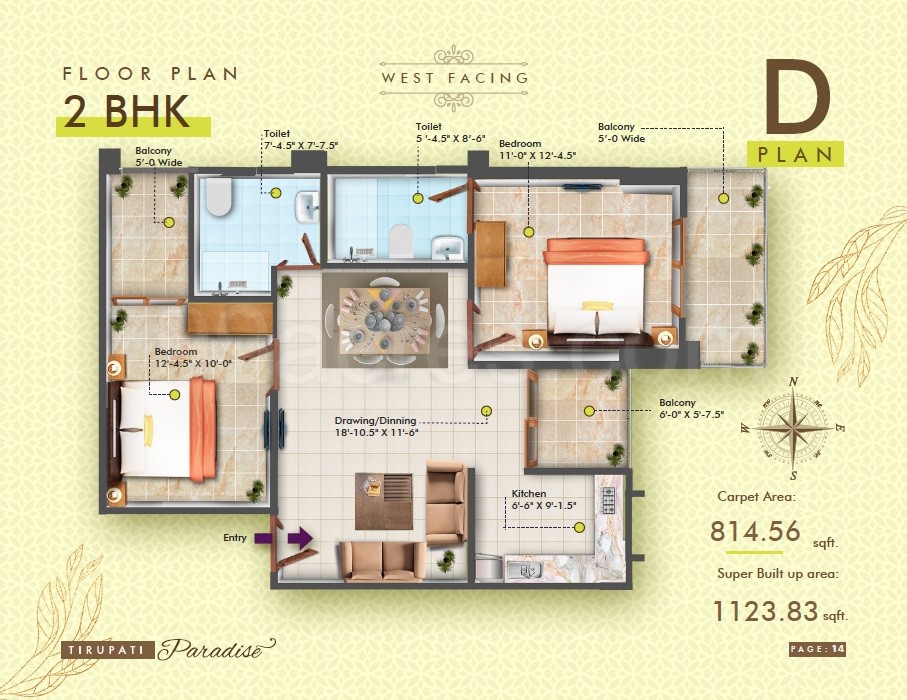 938 sq ft 2 BHK Floor Plan Image - Shree Tirupati Glacia Available for sale  