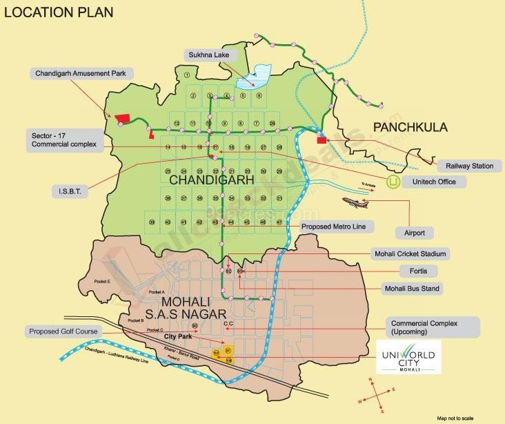 Map Of Chandigarh And Mohali Unitech Group Unitech Uniworld City Map - Mohali, Chandigarh Location Map