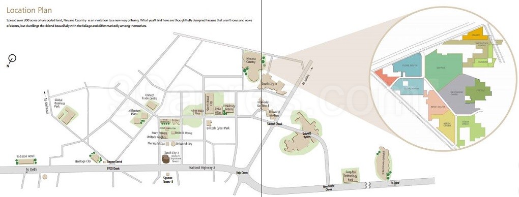 Nirvana Country Gurgaon Map Unitech Group And Pioneer Urban Nirvana Cedar Crest Map - Nirvana Country,  Gurgaon Location Map